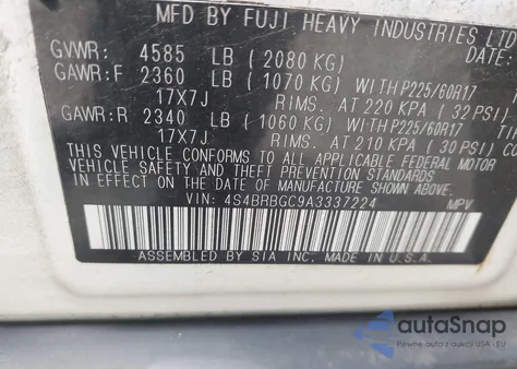 2010 Subaru Outback 2.5I Premium from USA, damaged, VIN 4S4BRBGC9A3337224